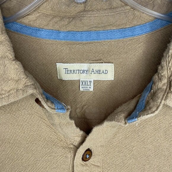 Territory Ahead Mens Vtg Beige Textured Button Up Cotton Shirt Size XXLT Tall - Picture 3 of 5